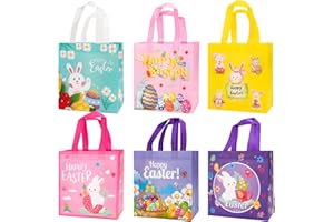 CSYY Wielkanocne torby na zakupy, 6 szt. wielkanocnych torebek na prezenty z uchwytem, torba na prezent wielokrotnego użytku, króliczek, jajko wielkanocne, włóknina, torba na smakołyki, wodoodporna,