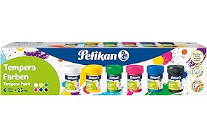 Pelikan, Set de 6 Témperas de Colores, Alta Pigmentación, Incluye Pincel y Paleta de Mezcla, Segura para Niños, Colores Brillantes y Duraderos