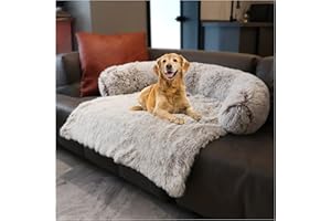 MCPTSN Fluffy Panier Chien, Dehoussable Lavable, Couverture de Protection pour Canapé, Tapis en Peluche ​pour Animaux, Idéal pour Lit, Canapé, Voiture (L, Brun Clair)