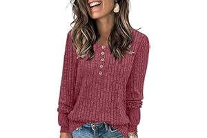 ABINGOO Femme Pulls Décontractés Léger Tunique à Manches Longues Sweatshirt Chic et Élégant Bouton Cou Couleur Unie Pullover Haut Tops
