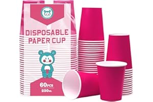 Yuxitia Lot de 60 gobelets jetables en carton pour bricolage, fête de mariage, pique-nique, barbecue, voyage et événement, 237 ml (rose vif)