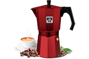 Cecotec Cafetière italienne Mokclassic 600 Red. Expresso, aluminium, 6 tasses, tous feux, joint silicone, poignée ergonomique, filtre et valve en acier inoxydable.