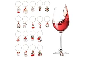TSLBW Ciondoli natalizi per calici da vino, 18 pezzi, etichette per bicchieri da vino, champagne, cocktail, graziosi pennarelli per bicchieri a stelo, accessori per vino, regali per hostess, decorazioni per