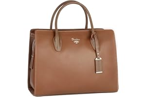 David Jones - Bolso de Mano Grande Mujer - Señora Tote Shopper Piel Cuero PU - Bolsos de Hombro Bandolera Múltiples Bolsillos - Trabajo Moda Asa Superior - Marrón Camel