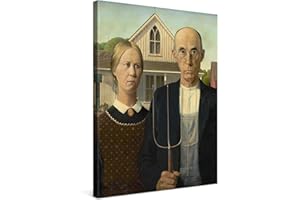 PICANOVA – Grant Wood – American Gothic 30x40cm – Photo sur Toile – Impression sur Toile Haut de Gamme – Image sur Toile pour Décoration Murale Moderne – La Collection Art Classique