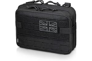 WYNEX Tactical Molle Admin Pouch of Laser Cut Design, Utility Pouches Molle Attachment Medical EMT Organizer with Map Pocket Tool Holder UK Flag Patch Included