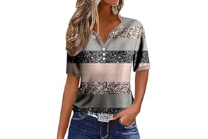 KANPOLA DAMEN SWEATSHIRTS Kanpola Bluse Damen Elegant V-Ausschnitt T-Shirt Mode Bunte Drucken Lose Kurzarm Sommeroberteile Knopfleiste Tunika Tops Frauen Hemdbluse Freizeit Strand Oberteile Sommershirts