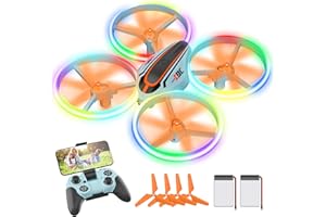 LEAPRCSTORE i9C Drone with Camera for Kids Adults, Christmas Gifts Toys Drone for Boys Girls,Cool Stuff RC Quadcopter with Colorful Lights,Headless Mode,Gravity Sensor,Voice/Gesture Control and 2 Batteries