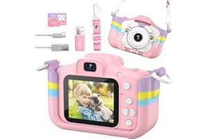 Kinderkamera, Cewpuno Kinder Kamera,Digitalkamera Kinder 1080P FHD Anti-Drop Fotoapparat Kinder für 3-12 Jahre Jungen und Mädchen Geburtstag Weihnachten Spielzeug (Rosa)