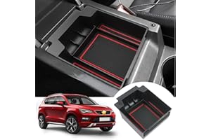SHAOHAO Seat Ateca FR 2016 2017 2018 2019 2020 2021 2022 2023 2024 Mittelkonsole Armlehne Aufbewahrungsbox Mittelarmlehne Organizer Tray seat ateca zubehör (Rot)