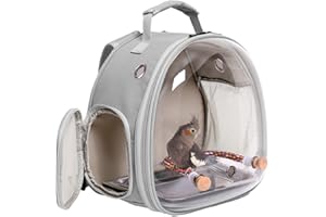 INTERFASHIONER Small Bird Travel Backpack Carrier Cage, Backpack to Transport Backpack Carrier with Metal Tray Rope Stand Perch for Parakeet Cockatiel Budgies Vet Carry Book Bag (Grey)