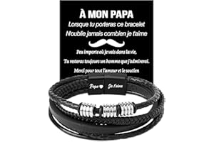 Coldbling Cadeau Fete des Peres - Bracelet Homme Cadeau Papa Anniversaire Noel, Bracelet en Cuir avec Gravure Papa Je t'aime, Idee Cadeaux Fête des Pères Noël Anniversaire Papa Pere Original