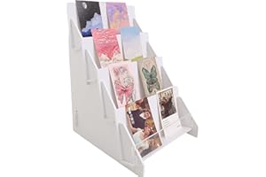 FY&XZH Greeting Card Display Stand, 4 Tier Wooden Display Stand, White Brochure Holder Stand, Postcard Display Stands for Birthday Card, Bookmarks, Fairs, Markets, Craft Trade Shows (White)