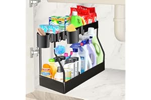 Wholede 2 Etagen Unter Waschbecken - Schrank Organizer, Küche Spülschrank Organizer, Regal, Küchenregal, mit 4 Haken und 2 Tasse