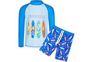 HUAANIUE Garçons Enfants Maillot de Bain 2 Pièces Anti-UV UPF 50+ Enfants Garçons Plage Combinaison de Bain à Manches Longues 4-14 Ans