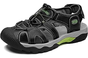 VTASQ Sandalias Hombre Verano Piel, Aire Libre Deportivas Playa Antideslizantes Zapatos Senderismo Sandalias con Punta Cerrada Zapatos de Senderismo