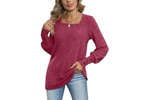 Aokosor Ladies Jumpers Crewneck Long Sleeve Tops Women Lightweight Sweatshirt with Button Cuff Loose Casual Tunic