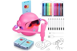MMOBIEL Robot de Dessin pour Enfants Jouet Éducatif Interactif avec 100 Cartes de Dessin, Guide Vocal, 12 Feutres Colorés & Batterie USB-C – Cadeau Créatif pour Filles, Garçons 3 à 9 Ans – Rose