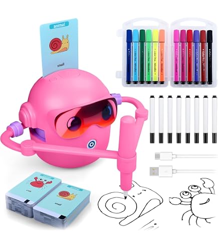 Robot De Dibujo Inteligente Para Niños – Robot Garabato Con Guía De Voz, 100 Tarjetas Bilingües Y 12 Rotuladores, Juguete Educativo STEM De 5 Años En Adelante, Regalo De Navidad