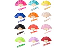 SL crafts 24pcs Faux Silk Hand Fans Bamboo Hand Fan Folded Fan Bridal Dance Props Church Wedding Party Favors with Organza Bags (Mixed Colors)