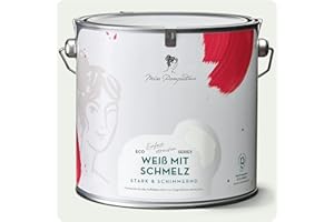 MissPompadour seidenmatte Holzfarbe Innen & Außen 2,5L Weiß mit Schmelz, Möbelfarbe ohne Schleifen - Farbe für Holz, Metall, Kunststoff - Holzlack, Möbellack schnelltrocknend mit hoher Deckkraft