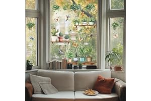 ANATTASOUL Pegatinas de Ventana de Primavera,Pegatinas Ventanas Colibrí y Mariposa Planta en Maceta,Calcomanías de VentanaDoble Cara Adhesión Estática
