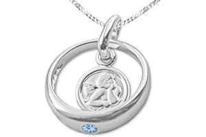CLEVER SCHMUCK Set Silberner Taufring Anhänger Engel rund mit Zirkonia hellblau blautopas-farbig und Kette Panzer 36 cm glänzend Sterling Silber 925 für Jungen im Taufe Etui