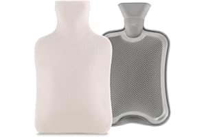 ‎BLUMTAL Blumtal Premium Wärmflasche mit Bezug aus Polarfleece & Wärmeflasche Naturkautschuk - Wärmflasche Groß weich- Hot Water Bottle 1,5l auslaufsicher - aufwärmbare Hot Bottle Bettflasche Weiss