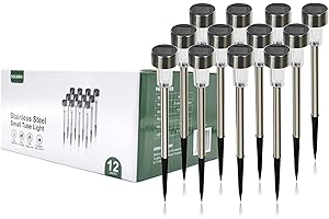 SOLMIRA Luces Solares LED de Exterior, Pack de 12 Focos para Camino, Encendido Automático, Certificado CE y RoHS