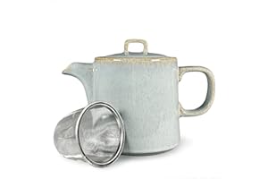 UPPER STREET Scandi Home Oslo 1L Ceramic Teapot with Stainless Steel Infuser - Duck Egg Blue Reactive Glaze Finish, Loose Leaf or Teabag Brewer, Non-Drip Spout, Dishwasher Safe, Modern Scandi Style
