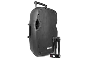 Vonyx AP1200PA Enceinte Sono Portable avec Micros sans Fil - 600W Max, Bluetooth, USB/SD/MP3, Boomer 12", Batterie Intégrée, avec Poignée Télescopique et roulettes pour Les Déplacements