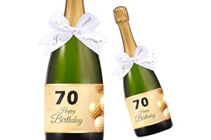 LEMONSTONE Lot de 10 étiquettes pour bouteille d'anniversaire de 70 ans avec 10 nœuds cadeaux, étiquettes Happy Birthday, personnalisées pour hommes et femmes (14,8 cm x 10,5 cm)