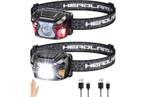 JIASESCS Head Torch Rechargeable,2PCS Headlamp with Red Light,Motion Sensor,6 Lighting Modes,Long Runtime,Lightweight and Waterproof Headtorch for Kids Adults Hiking,Running,Night Fishing and Camping