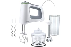 ‎BRAUN Braun MultiMix 5 HM 5137 Handmixer – Handrührgerät mit stufenloser Geschwindigkeitsregelung, inkl. Schneebesen, Knethaken, Pürierstab, Zerkleinerer und 600 ml Mix- und Messbecher, 750 Watt, weiß