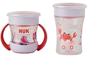 Nuk Magic Cup & Mini Magic Cup Lot de 2 gobelets d'apprentissage avec bord étanche à 360° à partir de 6 mois - Anti-fuite et sans BPA - 160 ml et 230 ml - Rouge