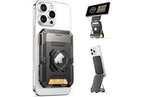 SUPCASE para Cartera MagSafe con Soporte para AirTag [Capacidad para 5 Tarjetas] [Soporte Ajustable] [Bloqueo RFID] Soporte para Teléfono y Tarjetero Trípode para iPhone 17/16/15/14/13/12 (Negro)