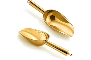 Gold Ice Scoop Set of 2, Joyfair 5oz Stainless Steel Small Food Scoops for Kitchen Bar Party, Metal Flour Candy Pet Scooper for Multi-Purpose Use, Sturdy & Durable, Mirror Finished & Dishwasher Safe