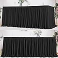 Partisky Black Polyester Table Skirt for Rectangle Tables 8ft, Wrinkle Resistant Pleated Ruffle Table Cloth for Banquet Wedding Trade Baby Shower Display Gift Dining Table