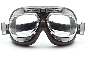 Bertoni Lunettes Masque pour Moto Vintage Aviateur - Verres Anti Buée - 60's Style - Acier Chrome