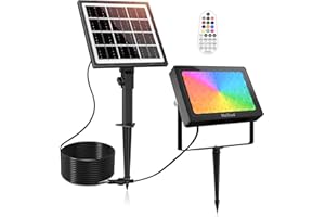 MEIHUA Reflektor solarny LED, 30 W, z pilotem zdalnego sterowania, kolorowy, IP66, wodoszczelny, 10 kolorów, 30 trybów, 6 trybów jasności, timer RGB, lampa solarna na imprezę, do ogrodu, drzew