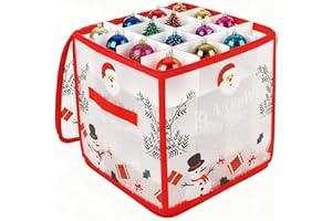 Pwsap Caja de almacenamiento de 64 adornos de Navidad con asas, bolsa organizadora de contenedores de almacenamiento de Papá Noel con divisores, organizador definitivo para adornos de Navidad de 3