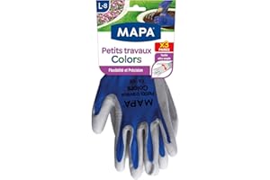 MAPA - Petits Travaux Colors x3 - Gants de Jardinage Ultra souples en Polyamide - Polyvalents pour tous les petits travaux de jardinage - 3 paires - Coloris Bleu/Vert/Gris - Taille L