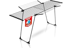 ‎BIGDEAN BigDean Wäscheständer mit dicken Leinen Jumbo Schwarz ausziehbar 28m Trockenlänge - einfaches Bügeln