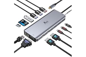 LIONWEI Docking Station USB C Dual HDMI Docking Station 3 Monitor 14 in 1 USB C Dock Triple Display USB C Hub con 2 * 4K HDMI, VGA