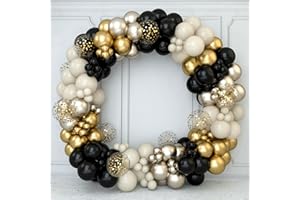 PATIMATE Arco de globo de cumpleaños de oro negro, 152 Kit de arco de globo de oro negro, plata y beige con confeti dorado, arco de globo de oro negro para cumpleaños, boda, decoración, bautizo, graduación