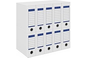 TIENDA EURASIA Caja de Archivo Definitivo, Pack de 10 Uds, para Documentos, Cartón, Blanco y Azul, 25x36x9 cm, Plegable, 2 Posiciones, Tamaño Folio, de Fácil Montaje