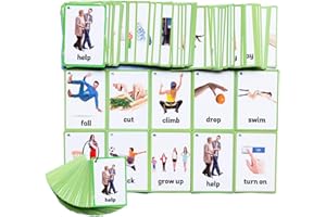 HONTOUSIP 65 Pcs Verbs Cards- Learning Picture & Word Card Flashcards(English Word Learning Card & Pocket Size Flash Card for Children and Preschool),4.33x3.15in