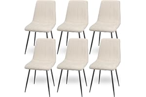 LEWE Pack de 6 Sillas de Comedor, Sillas sin Brazos de Tela de Lino con Patas de Hierro, Ocio Silla Tapizada, Sillas Cocina, Silla Comedor, Sillas Salon-Caqui
