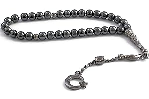 Gök-Türk Gebetskette - Tesbih aus Natursteine grau - mit Anhängers Zülfikar, Wolf, Ay Yildiz, Abdulhamids Tugra oder Atatürk