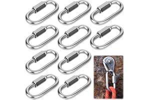XSHAO® 10 Pcs Maillon Rapide INOX M6, Mousqueton à Vis Inoxydable 304 Verrouillage avec Capuchon à Vis pour Camping/Randonnée/Pêche/Hamacs/Balançoires